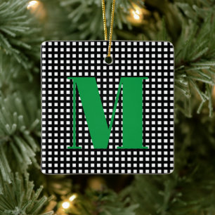 Adorno De Cerámica Navidades de cuadrícula iniciales de personalizar
