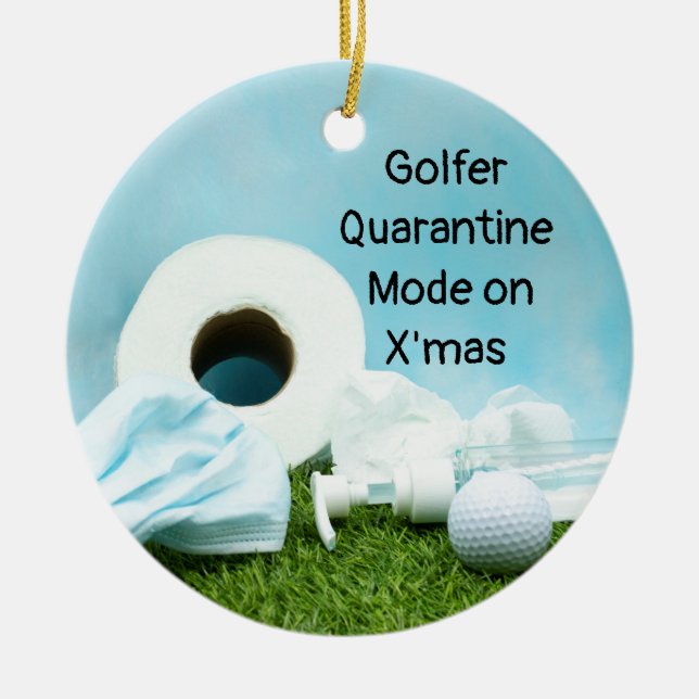 Adorno De Cerámica Navidades de cuarentena de Golfer enfrentan máscar (Frente)