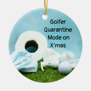 Adorno De Cerámica Navidades de cuarentena del golfista mascarillas y