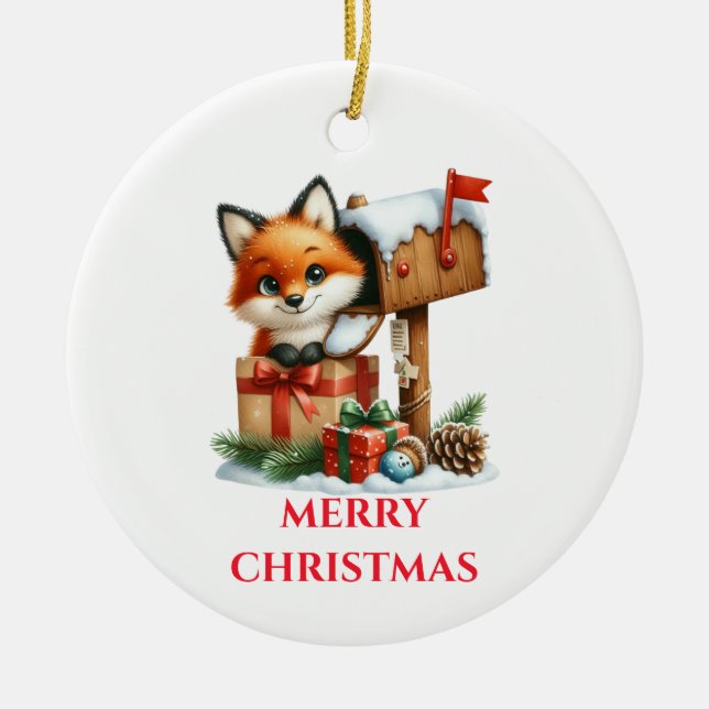 Adorno De Cerámica Navidades de Cute Baby Fox (Frente)