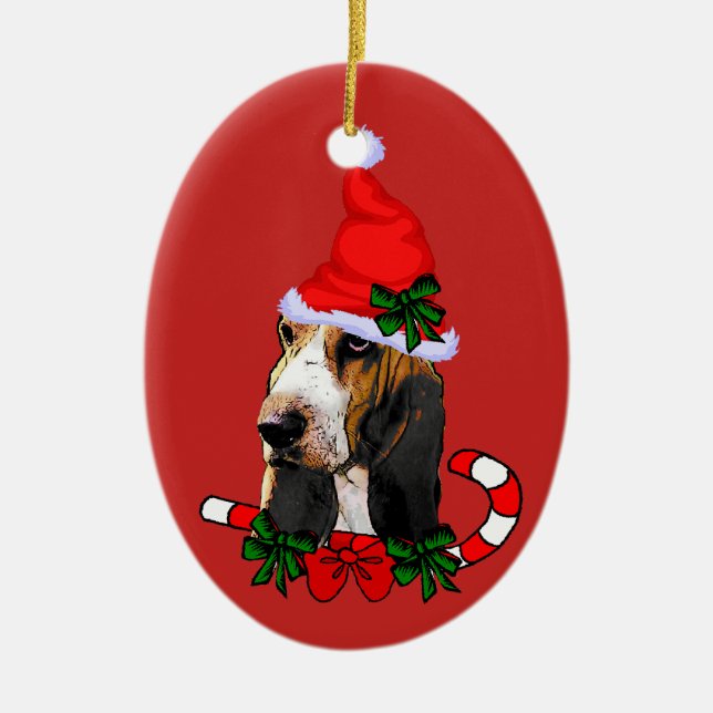Adorno De Cerámica Navidades de Cute Basset Hound (Frente)