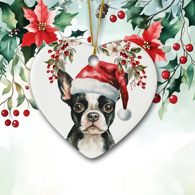 Adorno De Cerámica Navidades de Cute Boston Terrier Dog Holly Berry (Subido por el creador)