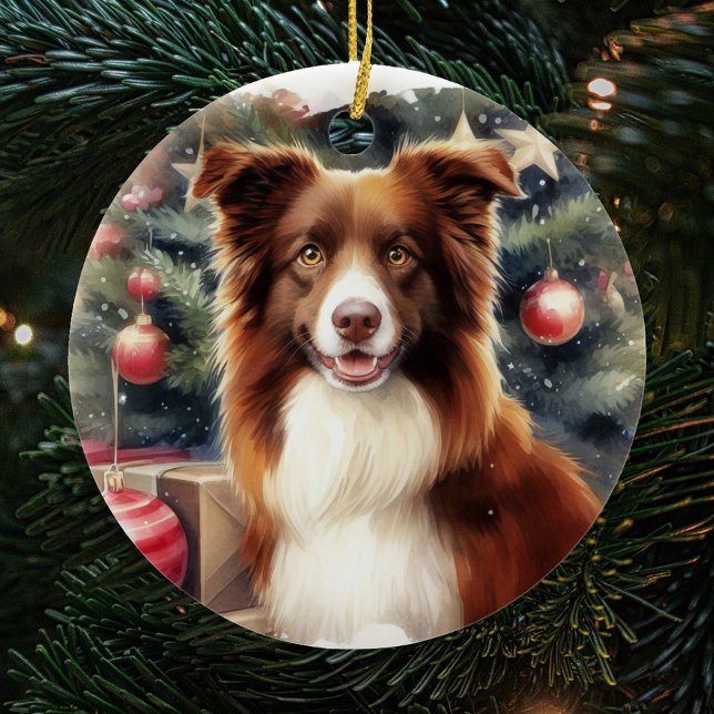 Adorno De Cerámica Navidades de Cute Brown Border Collie (Subido por el creador)