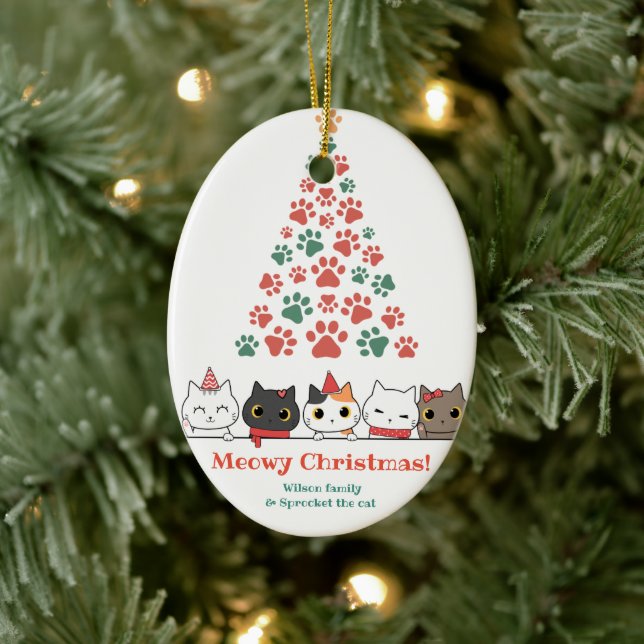 Adorno De Cerámica Navidades de Cute Cat Meowy (Árbol)