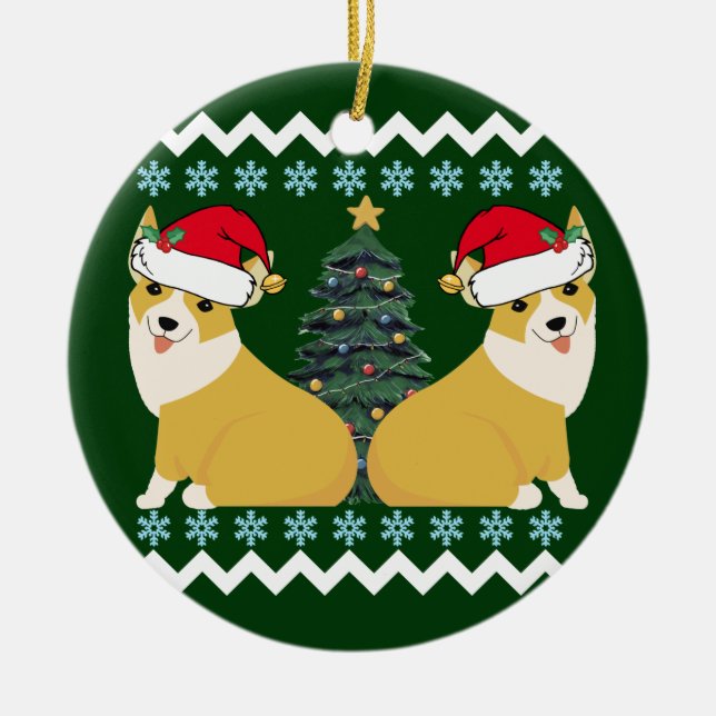Adorno De Cerámica Navidades de Cute Corgi (Frente)