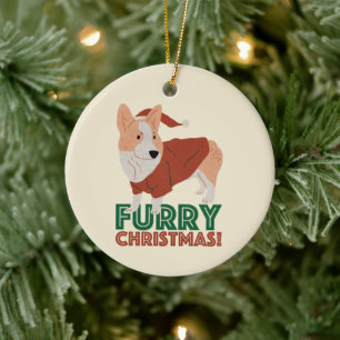 Adorno De Cerámica Navidades de Cute Corgi Furry