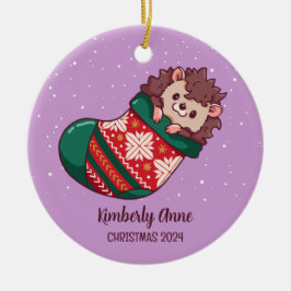 Adorno De Cerámica Navidades de Cute Hedgehog en vacaciones de invier