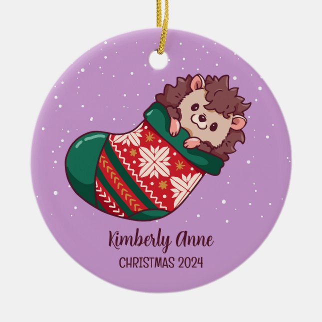 Adorno De Cerámica Navidades de Cute Hedgehog en vacaciones de invier (Frente)