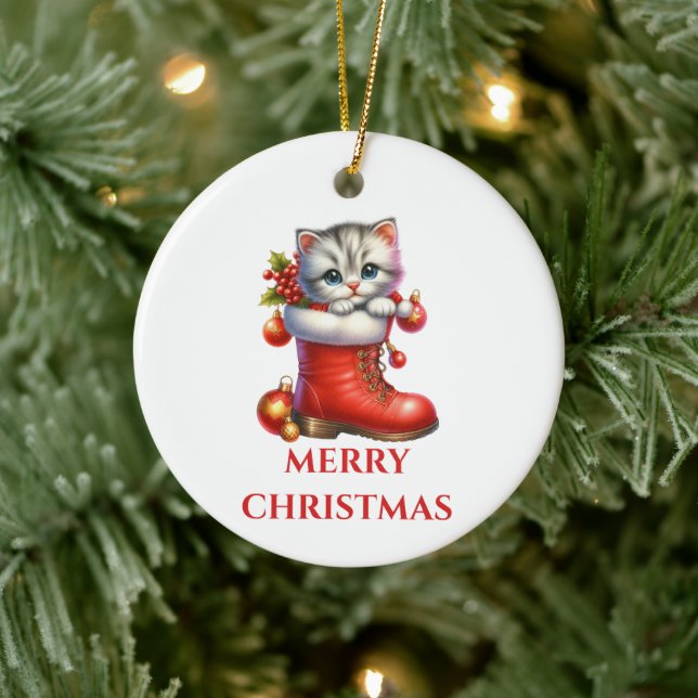 Adorno De Cerámica Navidades de Cute Kitten (Árbol)