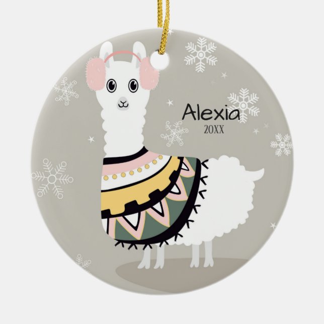 Adorno De Cerámica Navidades de Cute Llama (Frente)