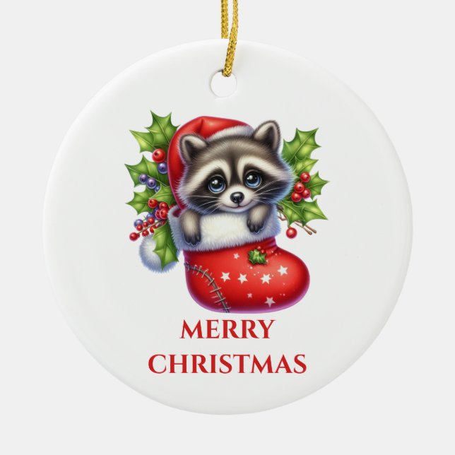 Adorno De Cerámica Navidades de Cute Racoon (Frente)