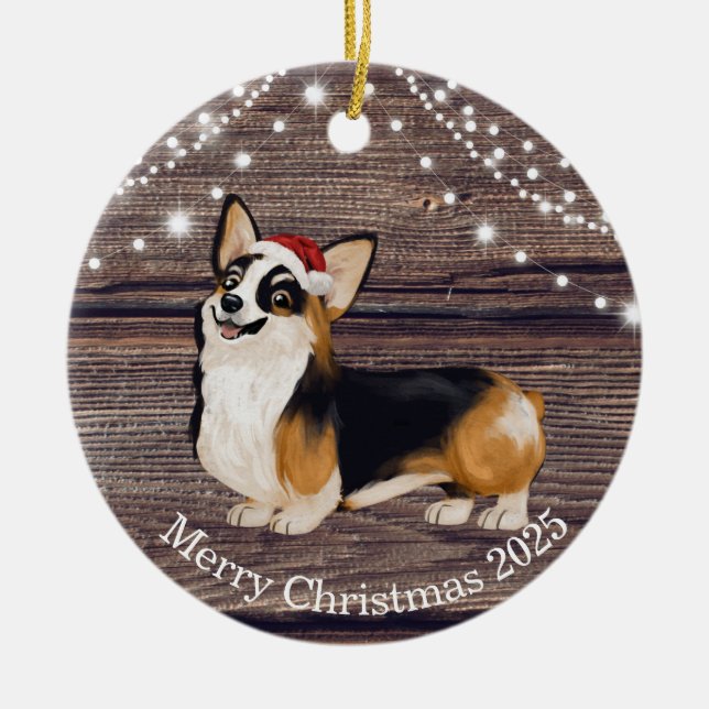 Adorno De Cerámica Navidades de Cute Santa Hat Corgi (Frente)