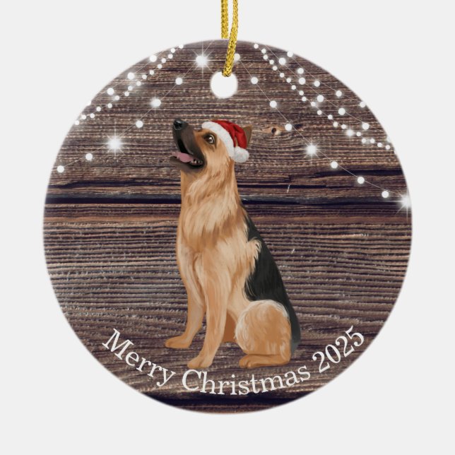 Adorno De Cerámica Navidades de Cute Santa Hat German Shepherd (Frente)