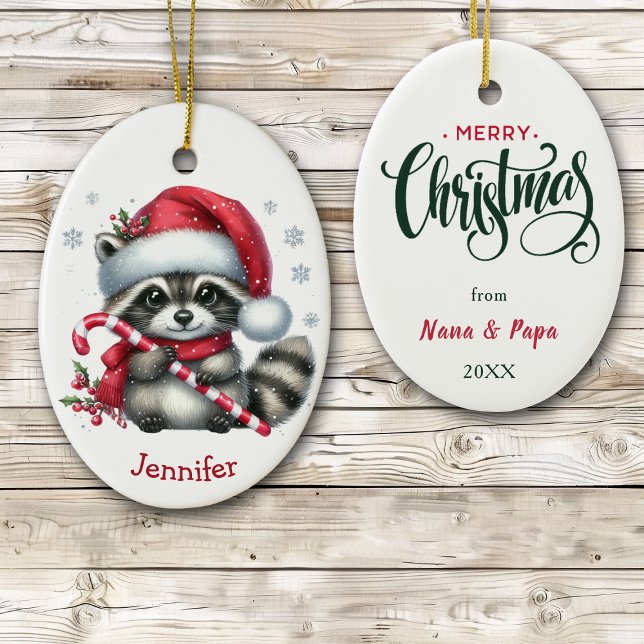 Adorno De Cerámica Navidades de Cute Santa Hat Raccoon (Subido por el creador)