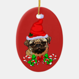 Adorno De Cerámica Navidades de Cute Santa Pug Lovers