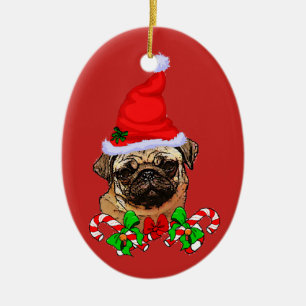 Adorno De Cerámica Navidades de Cute Santa Pug Lovers