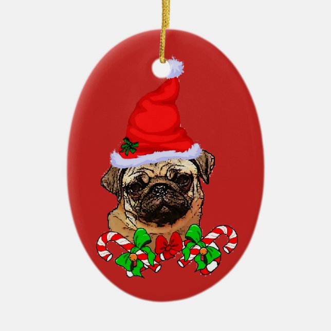 Adorno De Cerámica Navidades de Cute Santa Pug Lovers (Frente)