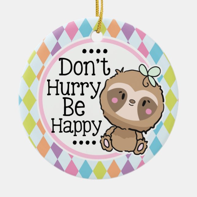 Adorno De Cerámica Navidades de Cute Sloth Argyle Be Happy (Frente)