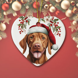 Adorno De Cerámica Navidades de Cute Vizsla Dog Holly Berry