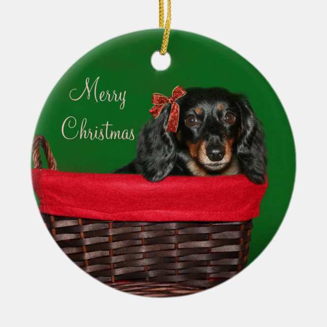 Adorno De Cerámica Navidades de Dachshund (Frente)