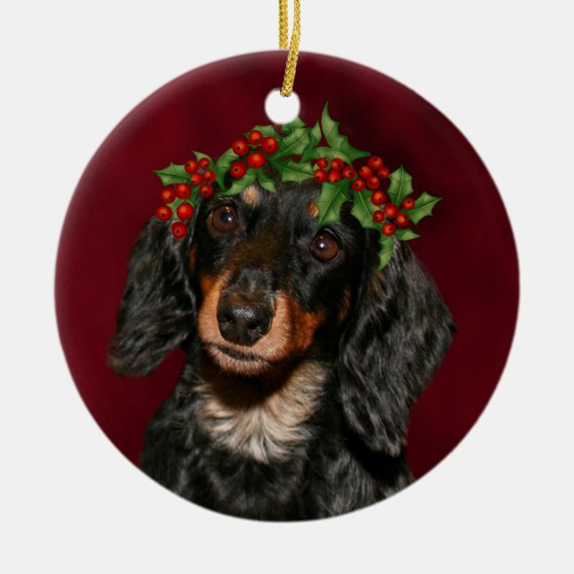 Adorno De Cerámica Navidades de Dachshund (Frente)