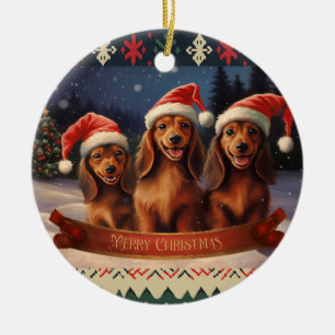 Adorno De Cerámica Navidades de Dachshund