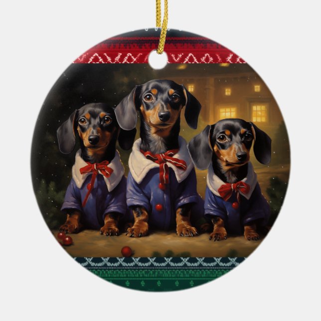 Adorno De Cerámica Navidades de Dachshund (Frente)