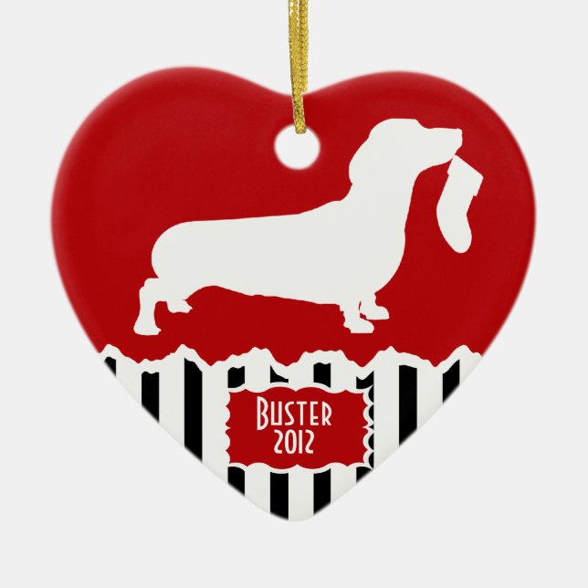 Adorno De Cerámica Navidades de Dachshund (Frente)
