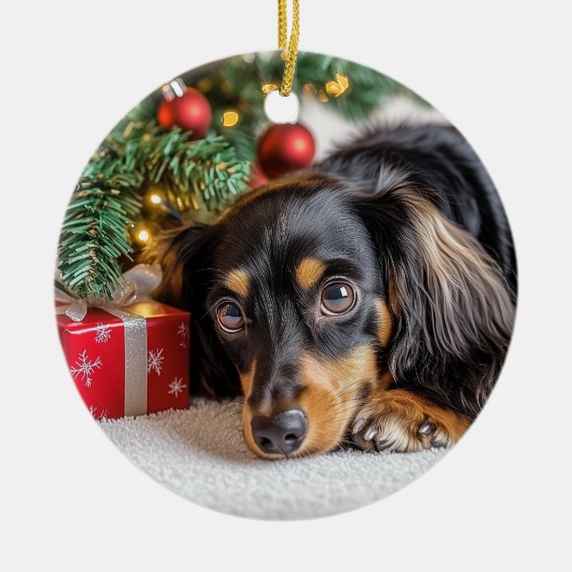 Adorno De Cerámica Navidades de Dachshund (Frente)