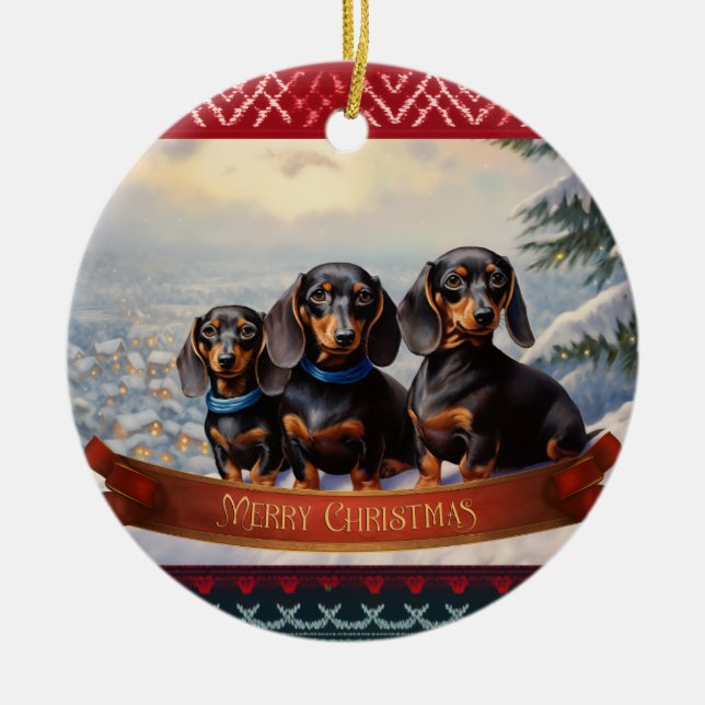 Adorno De Cerámica Navidades de Dachshund (Frente)
