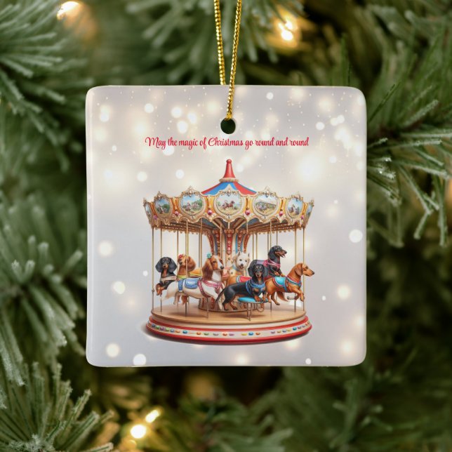 Adorno De Cerámica Navidades de Dachshund Carousel (Árbol)