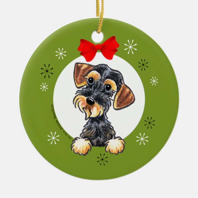 Adorno De Cerámica Navidades de Dachshund con cable de jabalí (Frente)