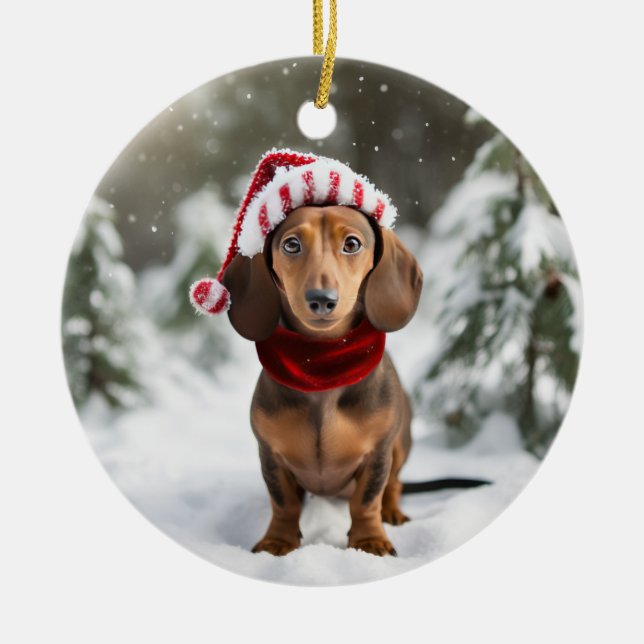 Adorno De Cerámica Navidades de Dachshund Keepsake (Frente)