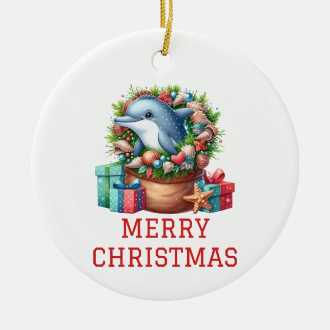 Adorno De Cerámica Navidades de delfines de Cute (Frente)