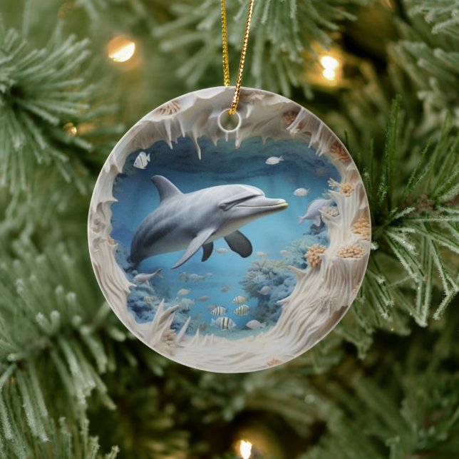 Adorno De Cerámica navidades de delfines subacuáticos 3D (Árbol)