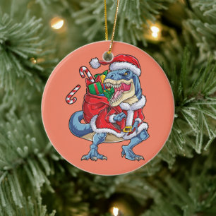 Adorno De Cerámica Navidades de Dinosaurios Hombres Santa Claus T rex
