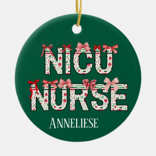 Adorno De Cerámica Navidades de enfermería de la NICU personalizadas  (Frente)