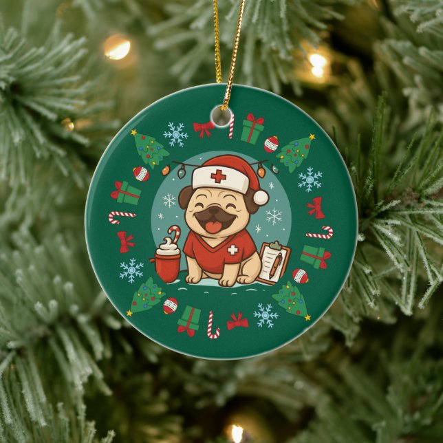 Adorno De Cerámica Navidades de enfermería de perro personalizados ad (Árbol)