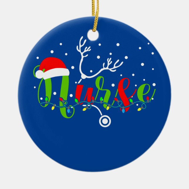 Adorno De Cerámica Navidades de enfermería Santa Hat Nieve Stethoscop (Frente)