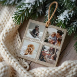Adorno De Cerámica Navidades de entrega especial 4 fotos paquete de c<br><div class="desc">Envíe una entrega especial a su familia y amigos esta temporada de vacaciones con nuestro sencillo paquete de paquetes de Navidades de vacaciones de ornamento. El diseño presenta un diseño de textura de kraft marrón falso que se asemeja a una entrega de paquetes envueltos. Simple twine blanco y arco completan...</div>