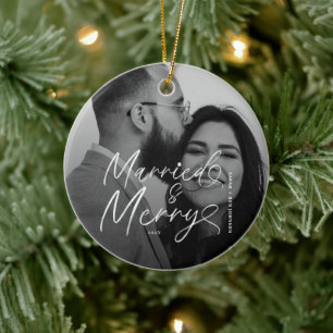 Adorno De Cerámica Navidades de escritura casados y casados modernos