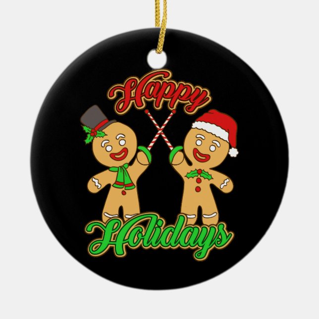 Adorno De Cerámica Navidades de esgrima Gingerbread Hombres Navidad (Frente)