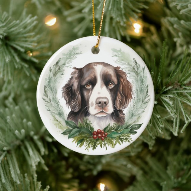 Adorno De Cerámica Navidades de espaniel Springer Wreath Festive Pup (Árbol)