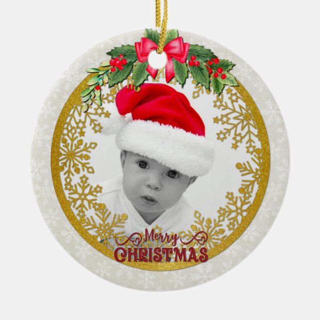 Adorno De Cerámica Navidades de estadísticas de recién nacido, anunci (Frente)