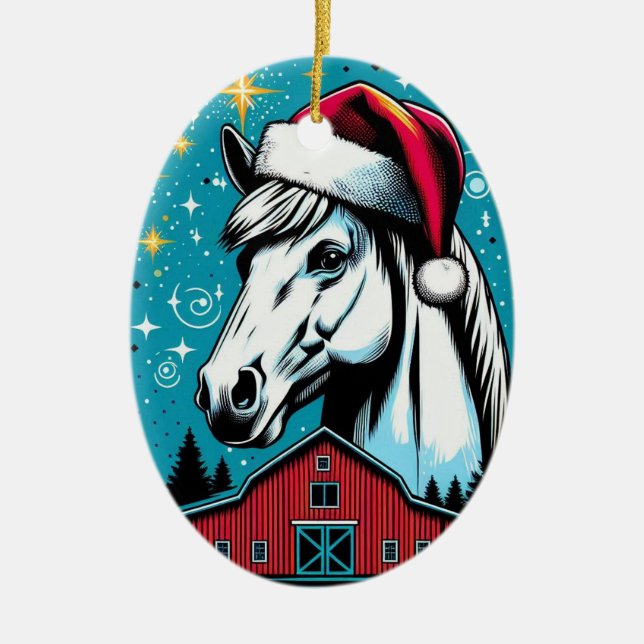 Adorno De Cerámica Navidades de estilo retro Caballo y granero (Frente)