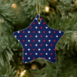 Adorno De Cerámica Navidades de estrellas azul marino rojo patriótic