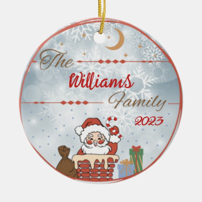 Adorno De Cerámica Navidades de familia bajan la chimenea (Frente)