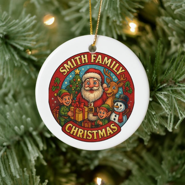 Adorno De Cerámica Navidades de familia festiva editable (Árbol)