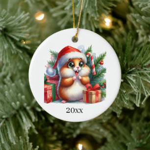 Adorno De Cerámica Navidades de fecha y mensaje de Cute Hamster