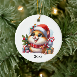 Adorno De Cerámica Navidades de fecha y mensaje de Cute Hamster